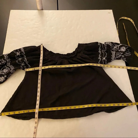 Free People Off Shoulder Embroidered Jersey Blouse Small Lace Bell Half Sleeve - Picture 11 of 11